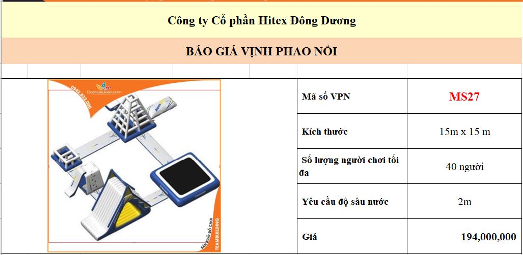 Vinh phao noi kich thuoc 15 x 15m