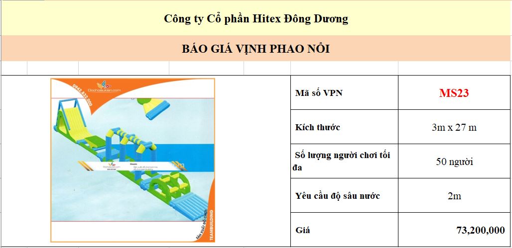 Vinh phao noi kich thuoc 3 x 27m